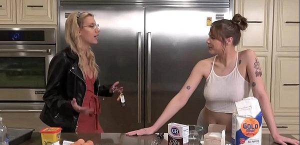  Lesbian couple fucks on the kitchen counter instead of going out